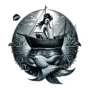 boat named mermaid, scuba diving tattoo design idea