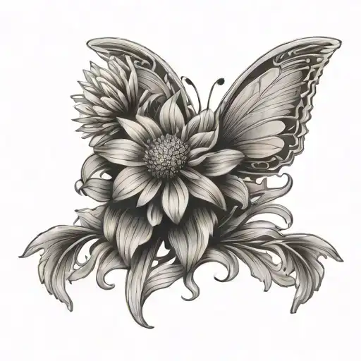 aster flower and wings  tattoo design idea