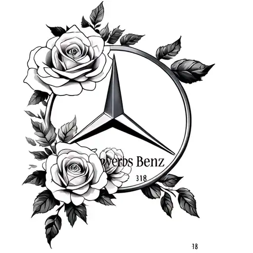 "proverbs 3:18" mercedes benz symbol with roses  tattoo design idea