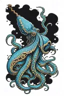 a blue giant squid with long tenticals   tattoo design idea