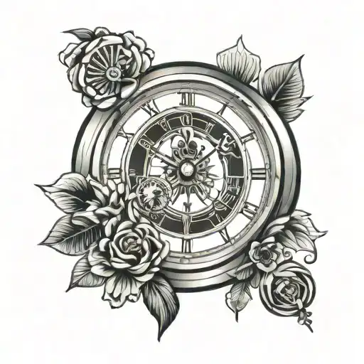 Art Deco clock with 3 dials 1 set to 7:21 1 set to 12:30  tattoo design idea