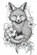kitsune fox and cherry blossoms tattoo design idea