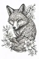 kitsune fox and cherry blossoms tattoo design idea