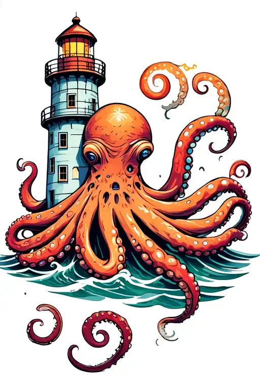 Lighthouse wrapped in octopus tattoo design idea