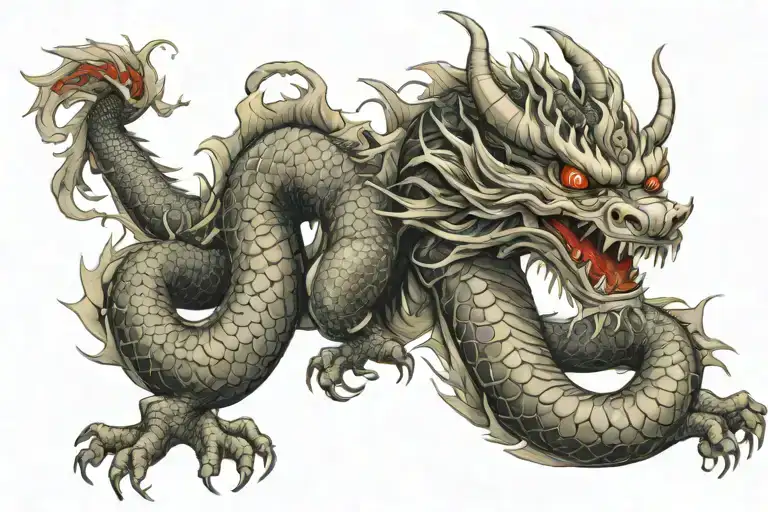Japanese Dragon With Long realistic Body, normal eyes Black And Grey Tattoo hd quality tattoo design idea