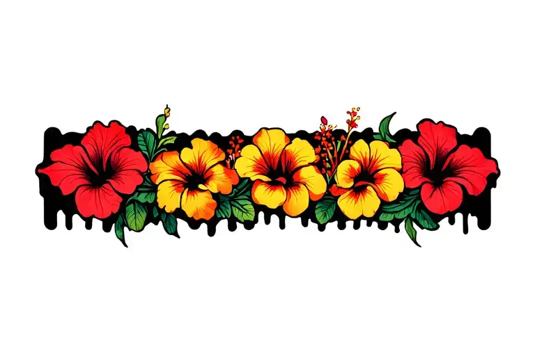 Floral Vertical Armband Tattoo With Hibiscus Flowers bottom of the armband should be "melting" like magma tattoo design idea