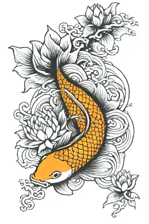 koi fish, lotus flower blooming tattoo design idea
