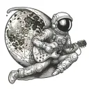 Astronaut sitting in moon playing guitar with aliena tattoo design idea