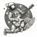 Astronaut sitting in moon playing guitar with aliena tattoo design idea