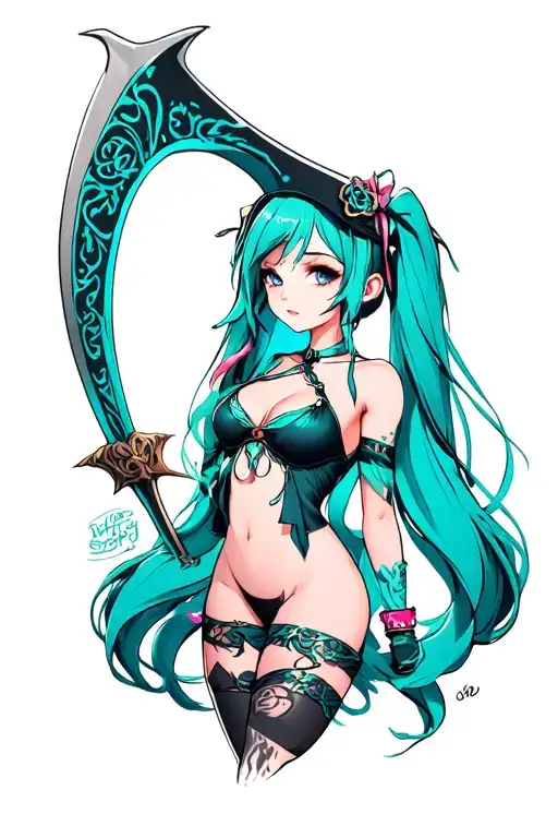 hatsune miku whitch scythe tattoo design idea