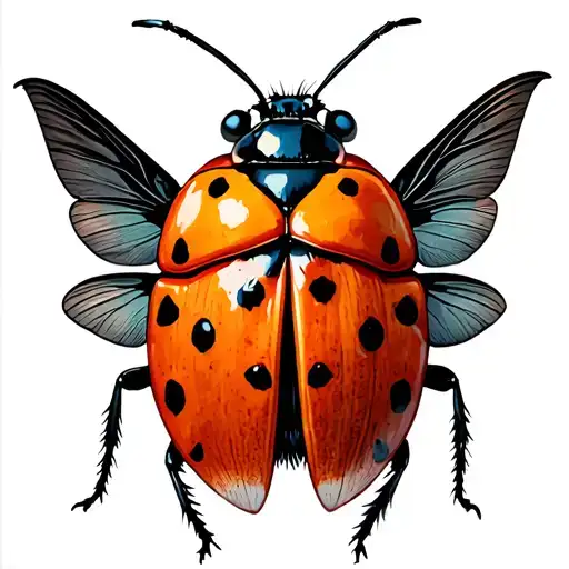 Ladybird with open wings coming tattoo design idea