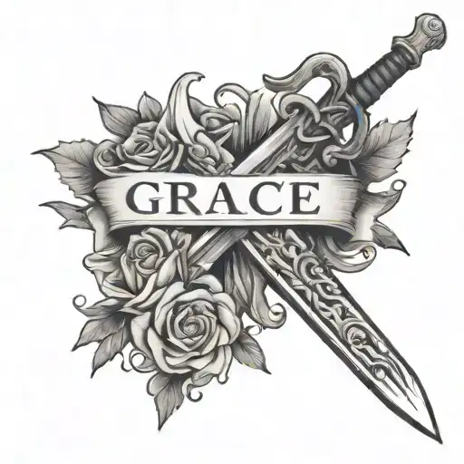 GRACE written on a sword tattoo design idea