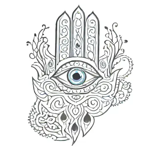 hamsa hand with Blue eye inside tattoo design idea