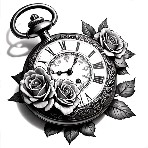 gothic pocket watch with roses and tombstones tattoo design idea