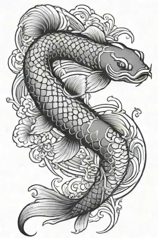 Japanese koi fish swimming with snake wrapped tattoo design idea