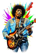 Jimi Hendrix playing guitar the notes flying into a Prisma outcoming color Lights becoming the abbyroad Zebra crossing tattoo design idea