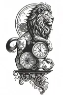 lion on top of a clock surrounded by stars  tattoo design idea
