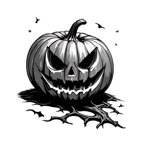 spooky pumpkin rotted tattoo design idea