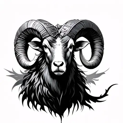 A **shadowy figure** (semi-transparent) behind the ram, resembling a warrior or healer (depending on your beliefs about  tattoo design idea