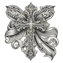 fancy cross with banner wrapped tattoo design idea