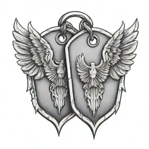 two dog tags one with Valkyrie wings tattoo design idea