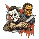 Michael Myers with a bloody knife behind him    tattoo design idea