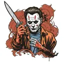 Michael Myers with a bloody knife behind him    tattoo design idea