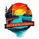 Burning bridge with quote burn all the bridges Don’t ask forgiveness with a sunset background  tattoo design idea