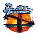 Burning bridge with quote burn all the bridges Don’t ask forgiveness with a sunset background  tattoo design idea