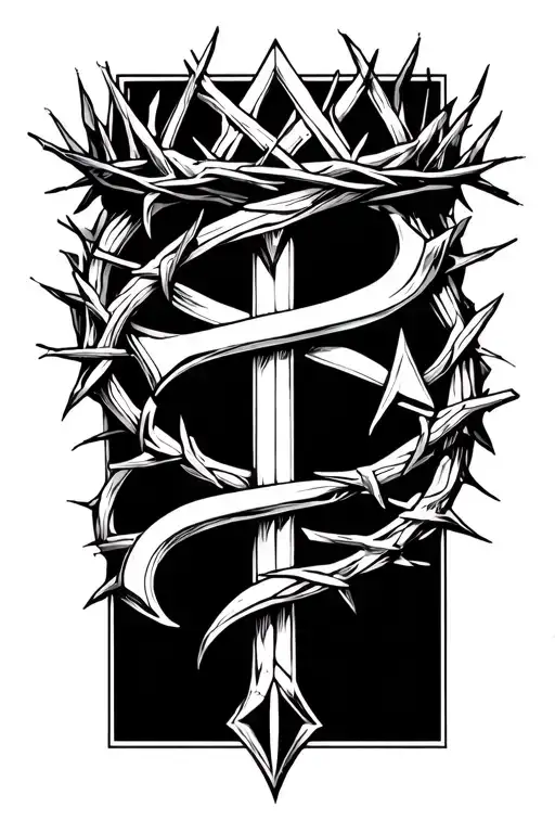 chi rho with crown of thorns intertwined tattoo design idea