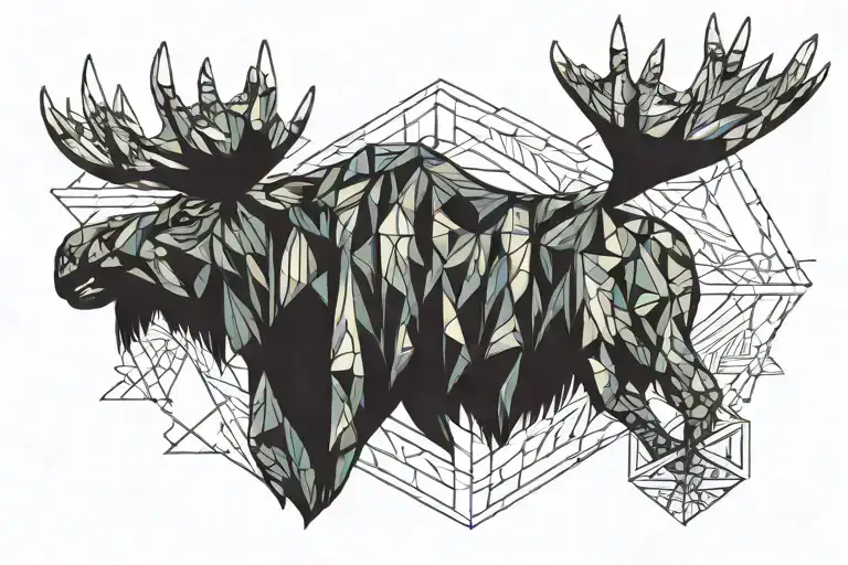 winter and moose head tattoo design idea