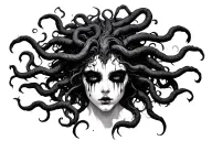 Medusa with blacked out eyes and tears heavy contrast tattoo design idea