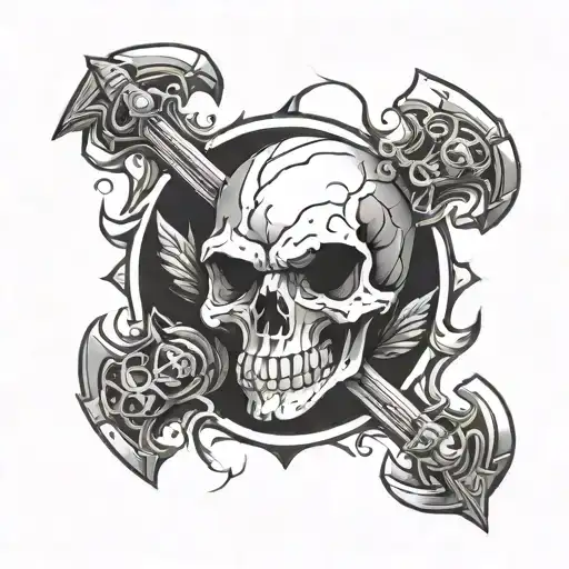skull and sheilds tattoo design idea