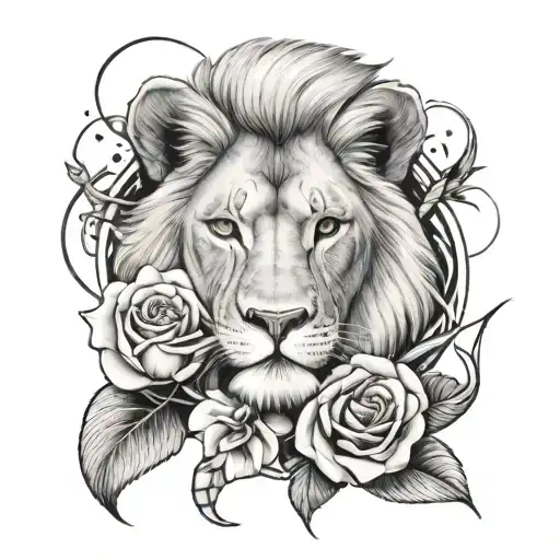 A simple combined tattoo including a white rose, a lion cub and david bowies lightening bolt tattoo design idea