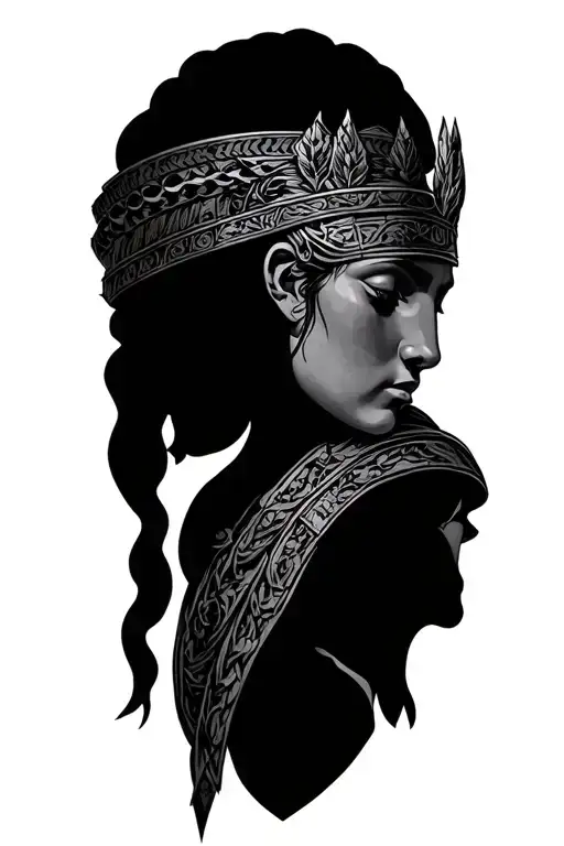 athena in strategy and wisdom mode looking down at veles from slavic mythology tattoo design idea