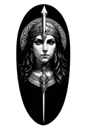 athena in strategy and wisdom mode looking down at veles from slavic mythology tattoo design idea