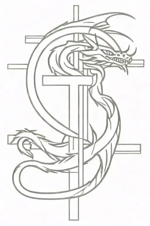 small cross with Aztec dragon wrapped tattoo design idea