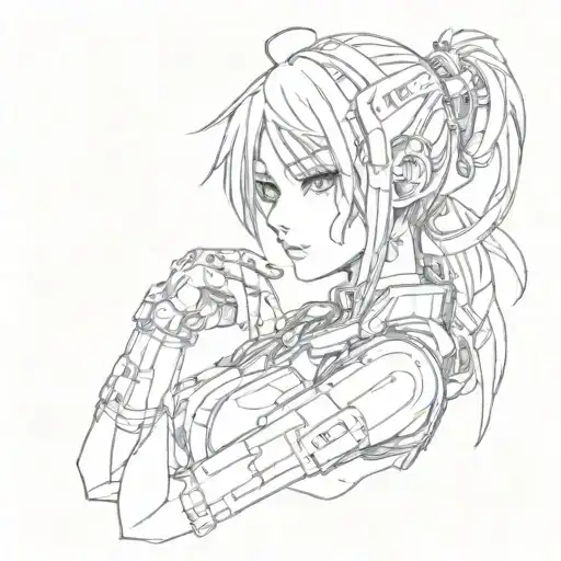anime girl cyberpunk on hand tattoo design idea