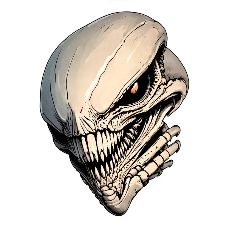 xenomorph from the alien movie head looking out from the shoulder with a cray of where the eyes would be tattoo design idea