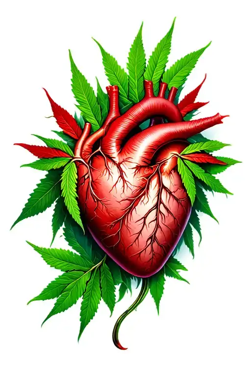 hemp leaf heart morphing tattoo design idea