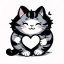 featuring a cute, chubby cat with closed eyes and a happy expression, sitting and hugging a large heart shape tattoo design idea