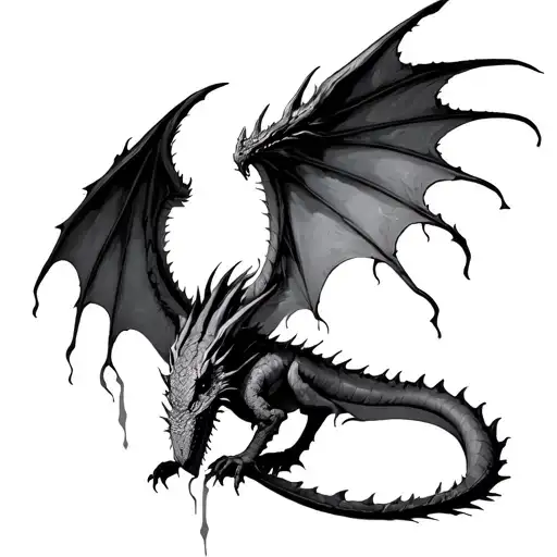 Giant dragon wings tears and scars on the wings and membrane tattoo design idea