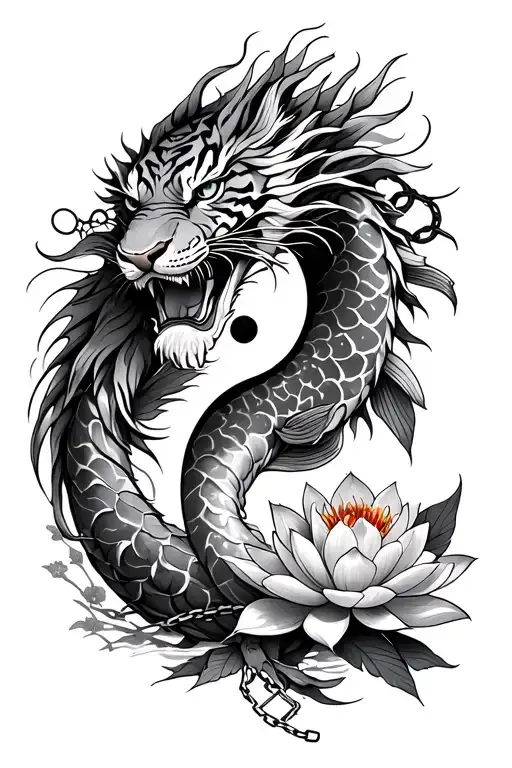 Dragon, Tiger, Koi Fish, Cherry Blossoms, Lotus Flower, Yin & Yang, kurapikas, chains tattoo design idea