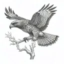 red tail hawk flying tattoo design idea