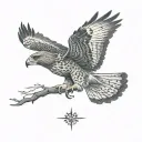 red tail hawk flying tattoo design idea