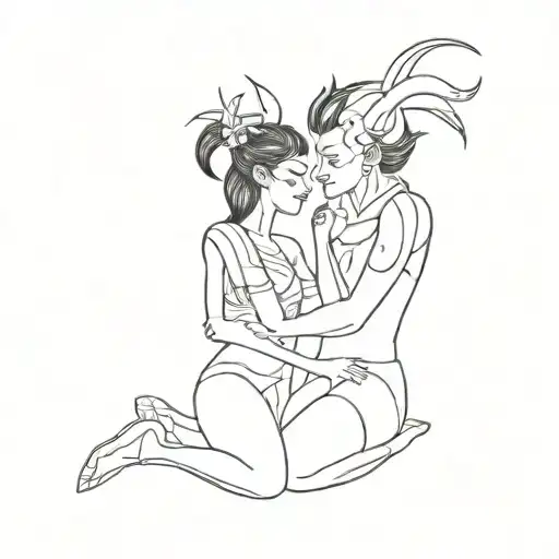 2 jesters, one girl and one boy who are in love with eachother, but they are fighting tattoo design idea