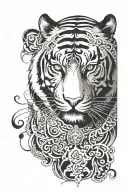tiger face surrounded by scrollwork tattoo design idea