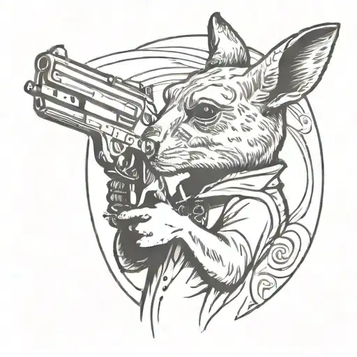 western kangaroo holding a revolver tattoo design idea