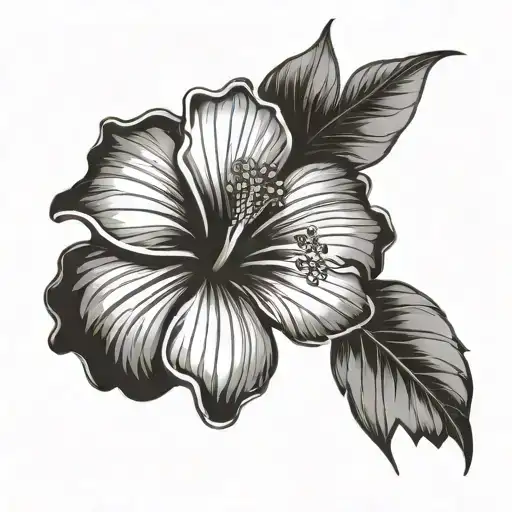 hibiscus flower thick outlines black and white lineart tattoo design idea