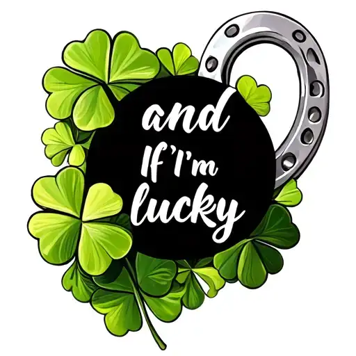 "and If I'm lucky" a 4 leaf clovers and a silver horseshoes tattoo design idea